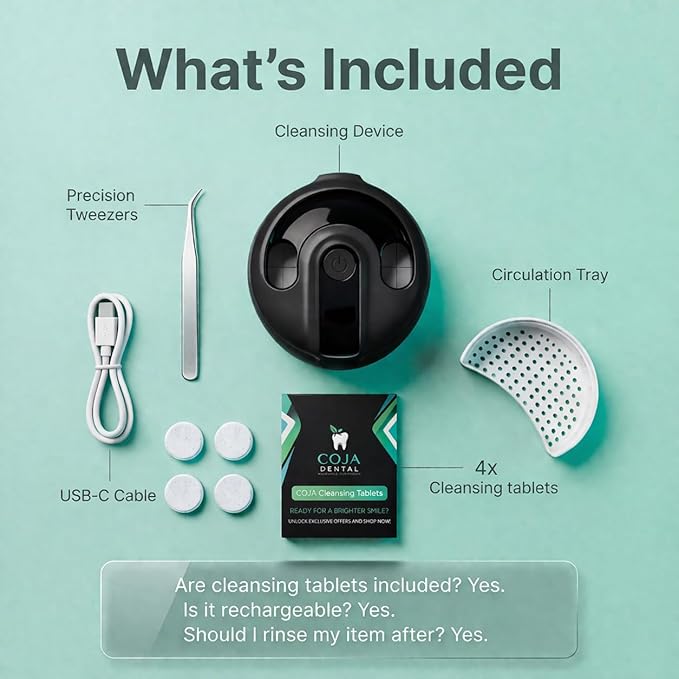 Cleansing Pod PRO + UV | Rechargeable Ultrasonic Retainer Cleaner Machine | 48kHz Ultrasonic Dental Pod for Mouthguard, Dentures & Aligners | 3 Cleaning Modes | Tablets Included