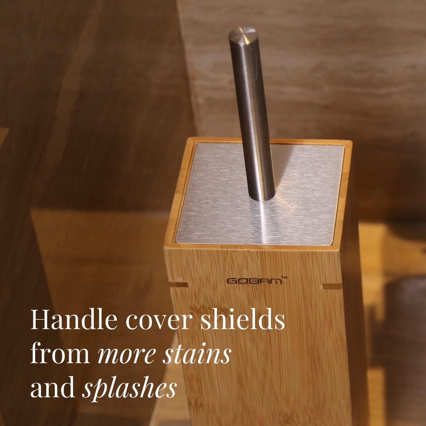 GOBAM Bamboo Toilet Bowl Cleaner with Holder for All Toilet Types - Hidden Stainless Steel Toilet Brush - Bathroom Cleaning Brushes - Toilet Accessories - Natural