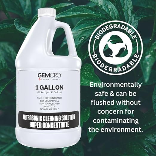GemOro Jewelry Cleaner Solution Concentrate | For Ultrasonic Machines | Professional Performance Cleans Rings Watches Glasses Earrings (1 Gallon)