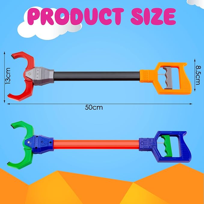 Lewtemi Interactive Grabber Claw Toy for Kids, 18 Inch Robot Arm Hand Claw Reacher Pickup Tool, Hand Eye Coordination & Fine Motor Skills Stem Toys Gift Pack for Boys Girls(Red,Green,4 Pcs)