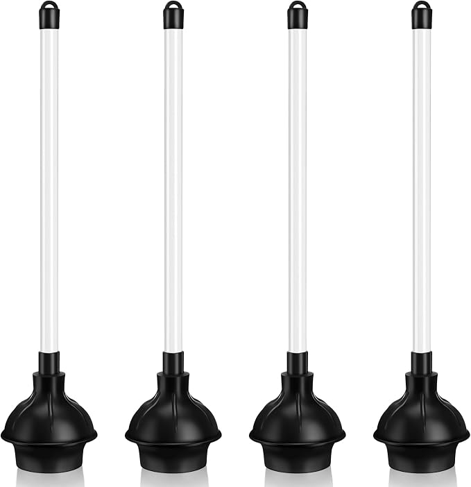 Hushee 4 Pcs Toilet Plungers Bulk Heavy Duty Commercial Plunger Double Thrust Rubber Force Cup with Handle for Bathroom Showers Kitchens Hotel 20.3" x 4.5"