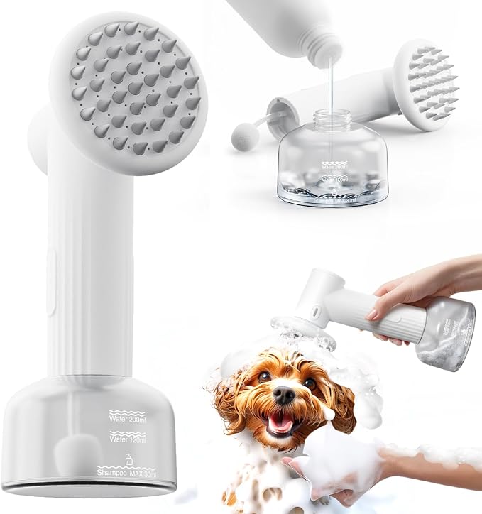 uahpet Automatic Foaming Pet Brush, Rechargeable & IPX7 Waterproof Dog Scrubber with Soft Silicone, One-Button Deep Cleaning Dog Bath Brush for Short and Long Haired Pet
