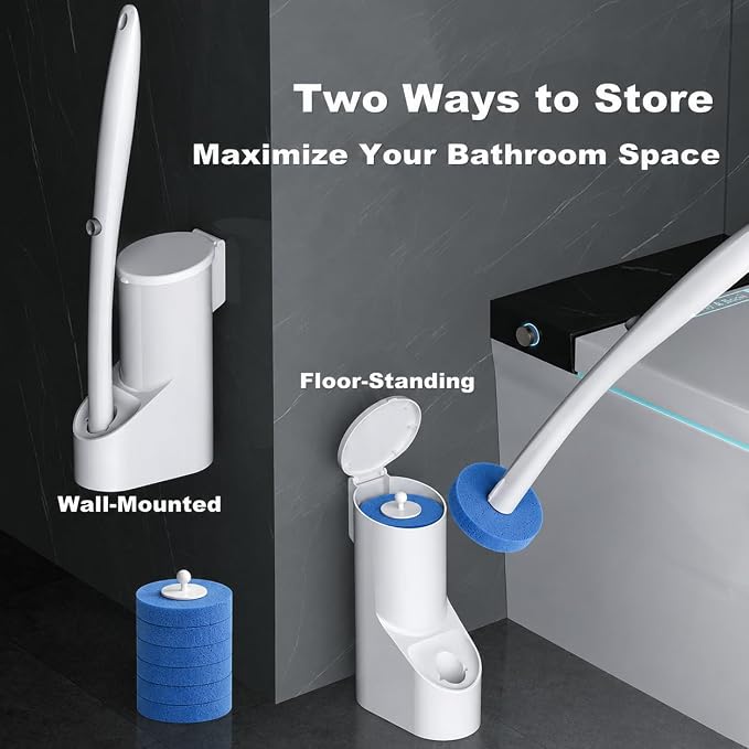 Disposable Toilet Brush, Toilet Bowl Cleaner Brush with 24 Wand Cleaner Refills, Wall Mounted Toilet Brush and Holder Set for Bathroom Deep Cleaning and Hygienic