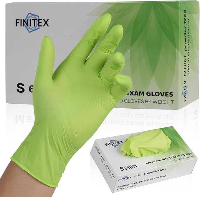 FINITEX Nitrile Disposable Gloves - Green 3.5mil 100/1000PCS Powder-Free Latex-Free Medical & Food Use