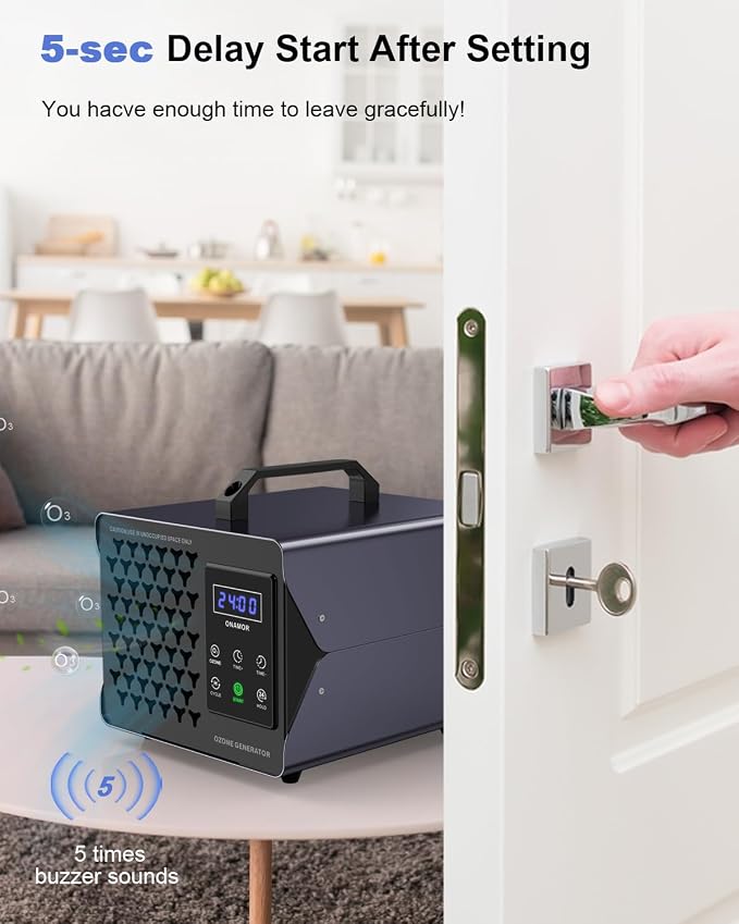 ONAMOR Digital Ozone Generator Odor Eliminator 180,000mg, High Capacity Ozone Machine Odor Removal Up to 8,000 Sq.Ft, Ozone Odor Eliminator, Ionizer Ozonator for Home, Car, Smoke, Pet Room (Grey)