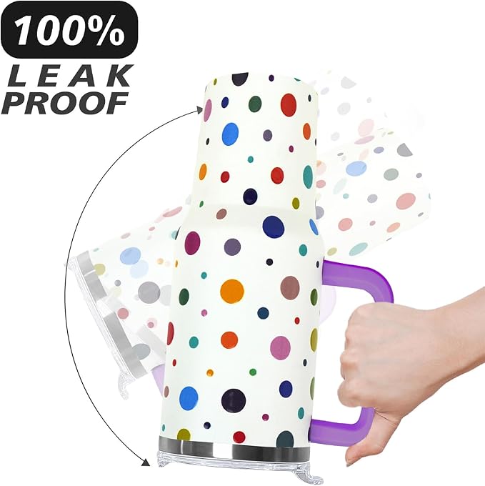 Ceovfoi 40oz Polka Dot Tumbler with Handle Lid Straw, Vacuum Insulated Coffee Mug Water Bottle, Classic Print Decor Gifts for Women