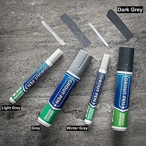 Grout Pen Tile Paint Marker: Waterproof Grout Colorant and Sealer Pen to Renew, Repair, and Refresh Tile Grout - Cleaner Coating Stain Pens - 2 Pack, 15mm Wide Dark Grey and 5mm Narrow White Tip