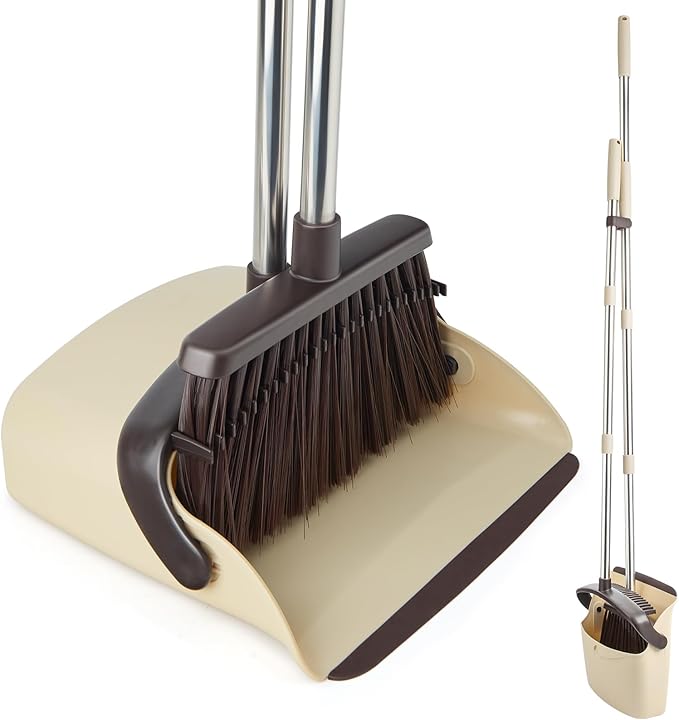 Broom and Dustpan Set+24-Count Dishwasher Cleaner Tablets, Deep Cleaning and Descaling Formula, Removes Odors, Scale, and Hard Water Residue, Maintains Dishwashers, Septic Tank Safe