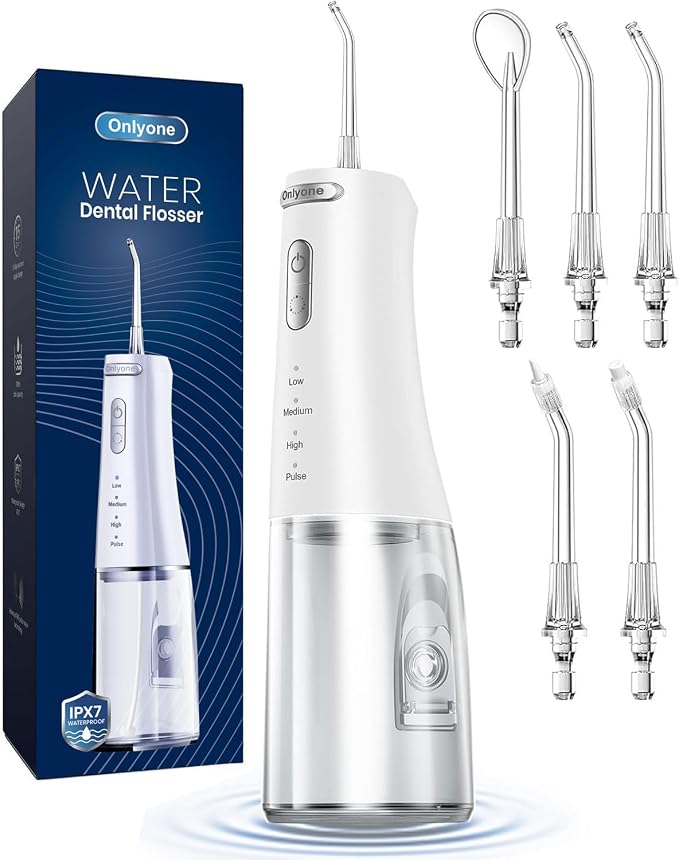 Onlyone Water Flosser — Cordless Dental Water Jet with 4 Pressure Modes, 1500-2000 Pulses/Min, 300ML Tank, IPX7 Waterproof, Rechargeable Portable Oral Irrigator for Braces, Sensitive Gums & Travel