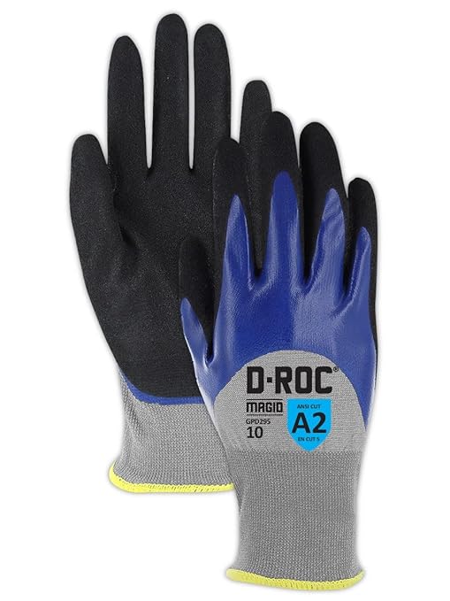 MAGID Lightweight Cut Resistant Double Dipped Sandy Nitrile Coated Work GlovesNitrile Coated HPPE Safety Gloves for Appliance and Automotive Manufacturing (GPD295) - Blue/Black/Gray Size 11 (1 Pair)