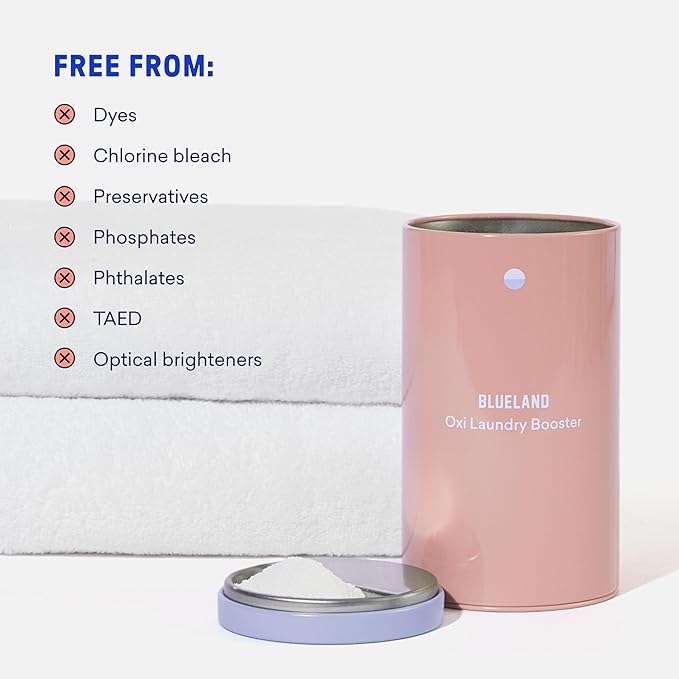 BLUELAND Oxi Laundry Booster Powder with Tin, Starter Set, Spring Bloom Scent, 25 Loads, 17.6 oz, Plastic-Free, Eco Friendly, Oxy Cleaner, Stain Remover