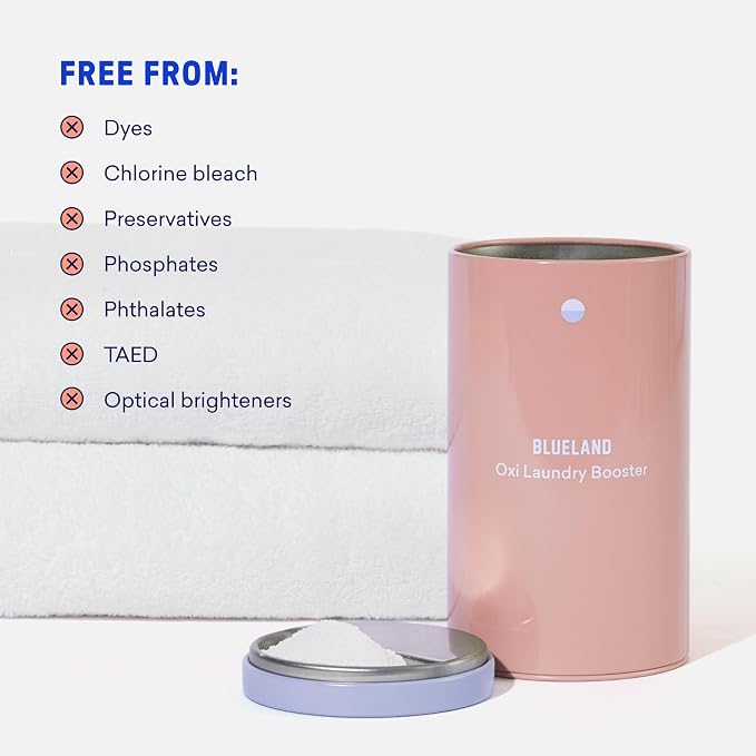 BLUELAND Oxi Laundry Booster Powder with Tin, Starter Set, Clear Skies Scent, 25 Loads, 17.6 oz, Plastic-Free, Eco Friendly, Oxy Cleaner, Stain Remover