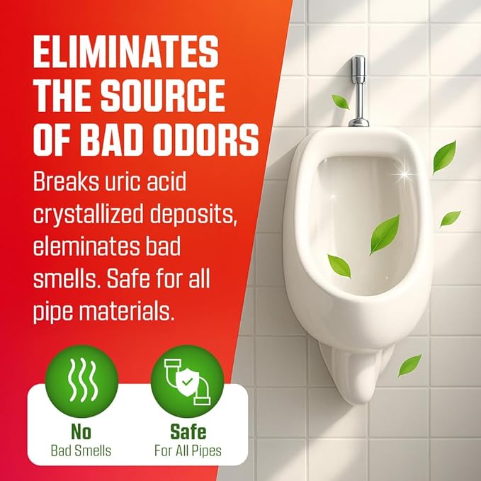 LVAP Heavy Duty Urinal Salt Remover – Made in USA – Commercial Grade Urinal Drain Cleaner & Odor Eliminator. Removes Salt, Calcium, Rust and Scale Build Up – 32 fl oz Bottles - 6 Pack