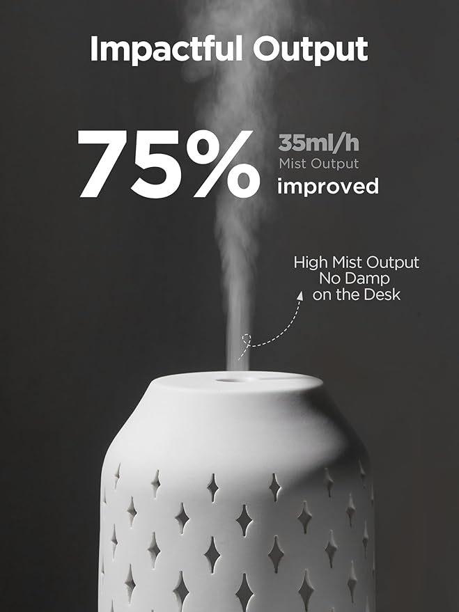 InnoGear 150ml Ceramic Diffuser for Essential Oils Handcrafted Aromatherapy Diffuser Oil Diffuser Ultrasonic Cool Mist Humidifier with 2 Mist Modes Waterless Auto Off for Room, Pack of 2