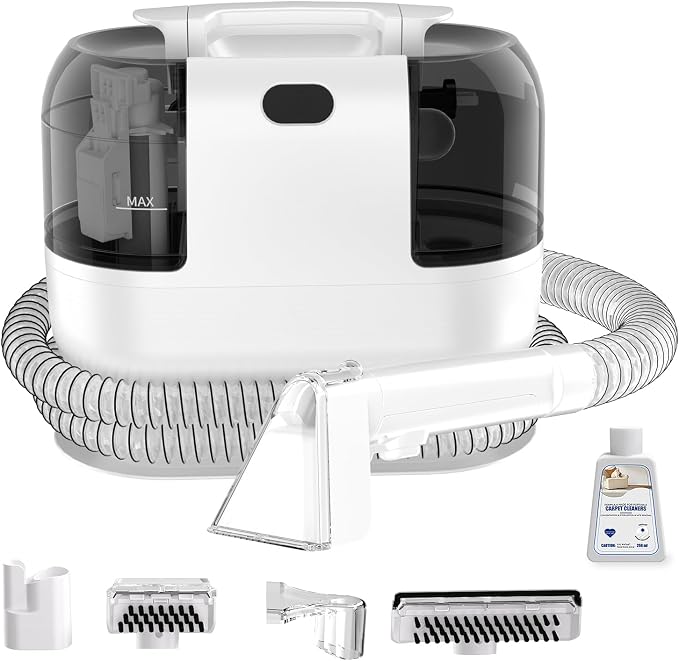 Multi-Purpose Portable Carpet Cleaner Machine, 18Kpa Suction Carpet Shampooer, Dual Tank Handheld Upholstery Cleaner for Couch, Car Seat, Rug, Mattress, 2 Cleaning Heads & Long Cord