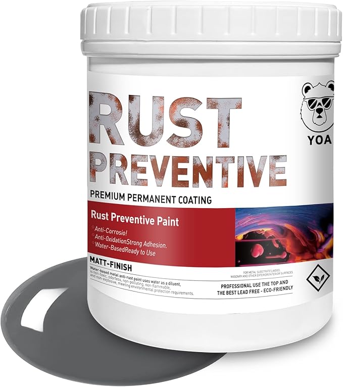 YOA Metal Paint, Water-Based Rust-Proof Paint, 16 fl oz, Metal Primer and Protective Coating, Rust-Proof Coating, Permanently Prevents Rusts (Matte Gray)