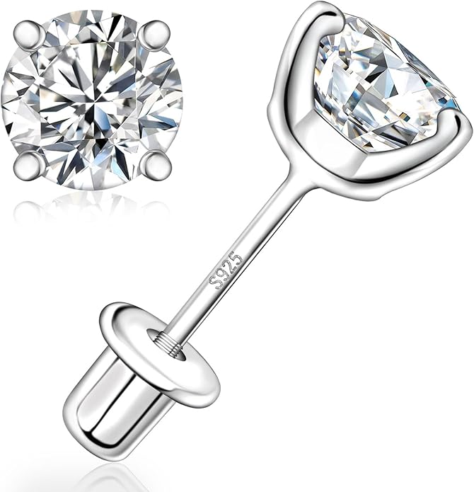 Moissanite Screw Back Earrings Studs - 0.2CT-4CT Moissanite Earrings for Women 925 Sterling Silver Piercing Real Colorful Moissan Hypoallergenic Jewelry Ear Stud Gifts