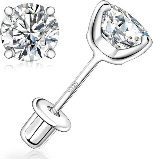 Moissanite Screw Back Earrings Studs - 0.2CT-4CT Moissanite Earrings for Women 925 Sterling Silver Piercing Real Colorful Moissan Hypoallergenic Jewelry Ear Stud Gifts