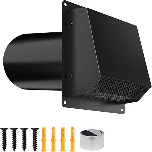 3 Inch Dryer Vent Cover Outside, Galvanized Steel Exterior Hooded Wall Vent Cover with Removable Screen & Cushioned Backdraft Flap, Exhaust Vent for House Through-Wall Dryer Vent Kit (Black - 3 Inch)