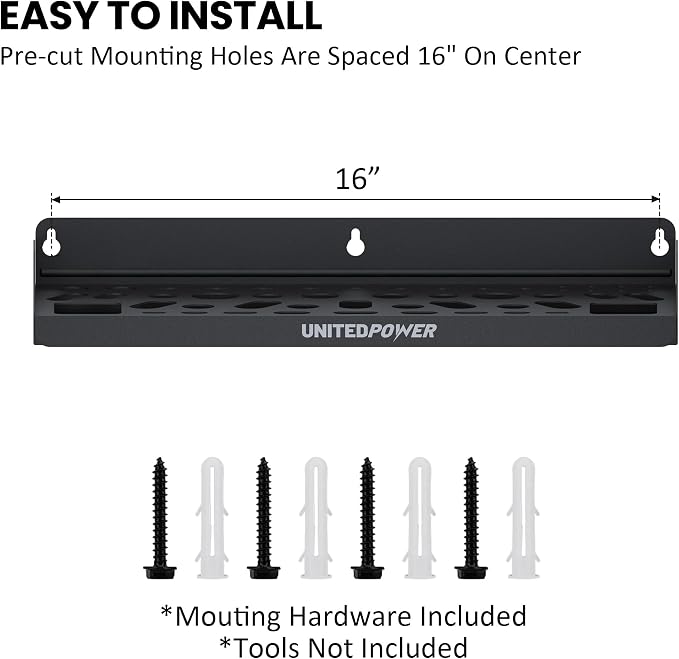 UNITEDPOWER Wall Mount Tool Storage Rack, Screwdriver Holder, Pliers Organizer, Wrench Utility Shelf, 51 Holes for Variety of Small Hand Tools, Workshop, Shed, Garage, Home