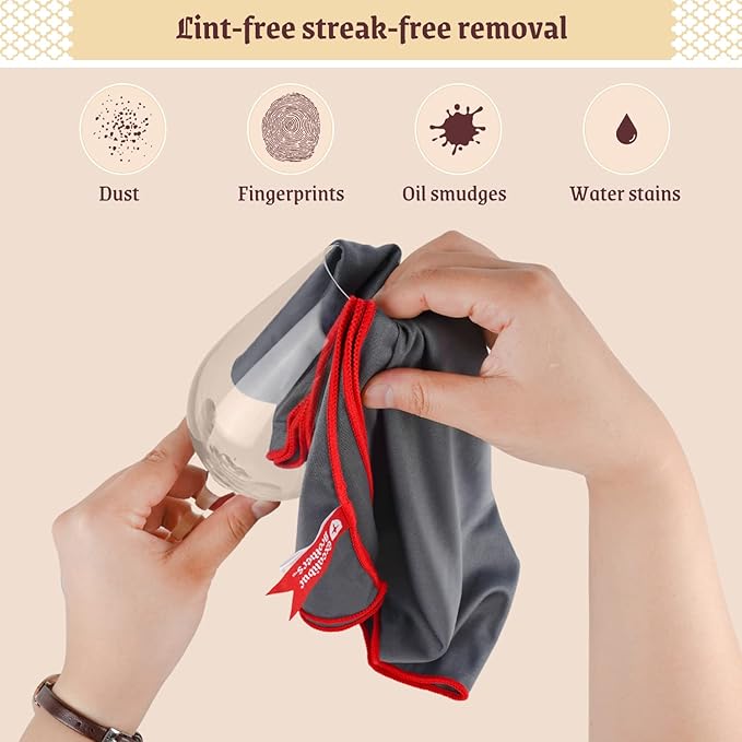 Premium Glass Polishing Cloth 23.5" x 20" (2 Pack) - Streak and Lint Free Wine Cloths, Large Polishing Cloth for Glassware, Wineglass Cleaner Best Gifts for Men (Gray)
