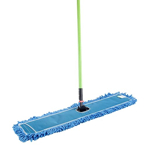 Restaurantware-Clean Tek Professional 35.83 x 5 Inch Dry Floor Mop, 1 Reusable Dust Mop - 64-Inch Handle, Secure Attachment, Blue Microfiber, Machine Washable, for Floor, Cleaning Home Or Office