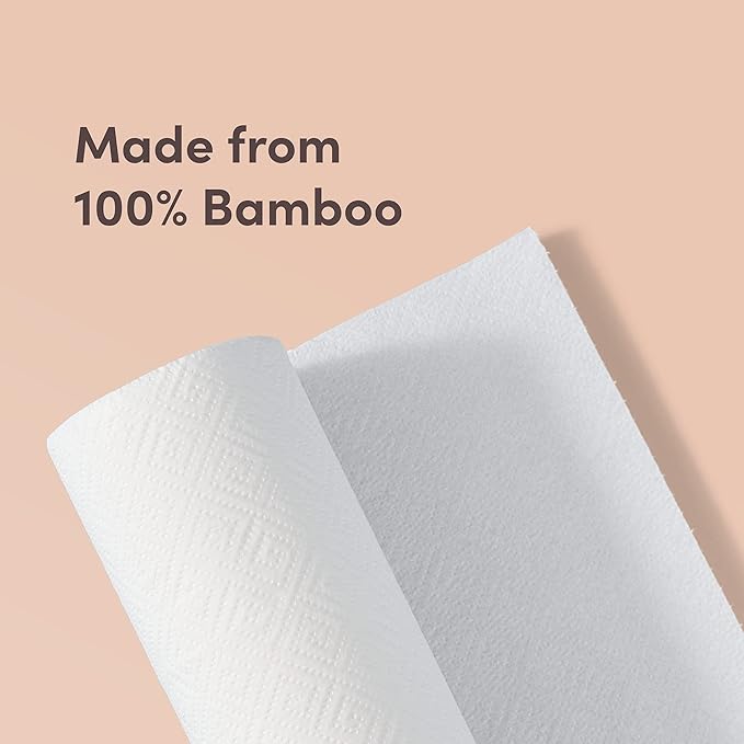 Amazon Aware Bamboo Paper Towels, 12 Rolls, 2 ply, FSC Certified, 150 Sheets, 1800 Count, Pack of 12, Plastic-Free, White