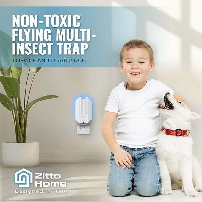 Fly Trap Indoor Starter Kit (2 Device & 2 Refills), Long Lasting Indoor Fly Trap for Home, Captures Flies, Moths, Fruit Flies, Gnats, Flying Insect Trap Indoor Plug in 24/7 UV Light