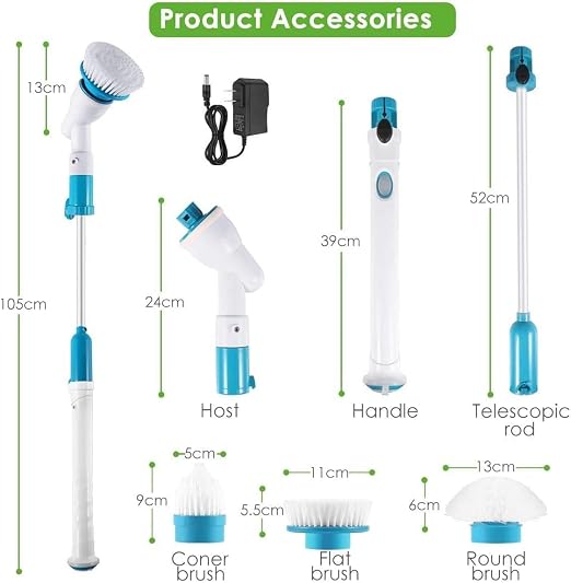 Spin Scrubber, 360 Cordless Tub and Tile Scrubber, Multi-Purpose Power Surface Cleaner with 3 Replaceable Cleaning Scrubber Brush Heads, 1 Extension Arm and Adapter