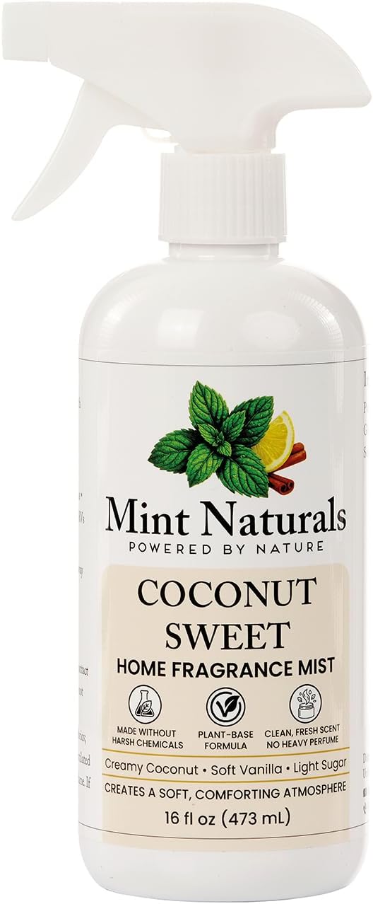 Natural Sweet Coconut Room Spray & Odor Eliminator – Creamy Coconut Vanilla Fragrance Mist That Helps Refresh Indoor Air, 16 oz – Made in USA by Mint Naturals