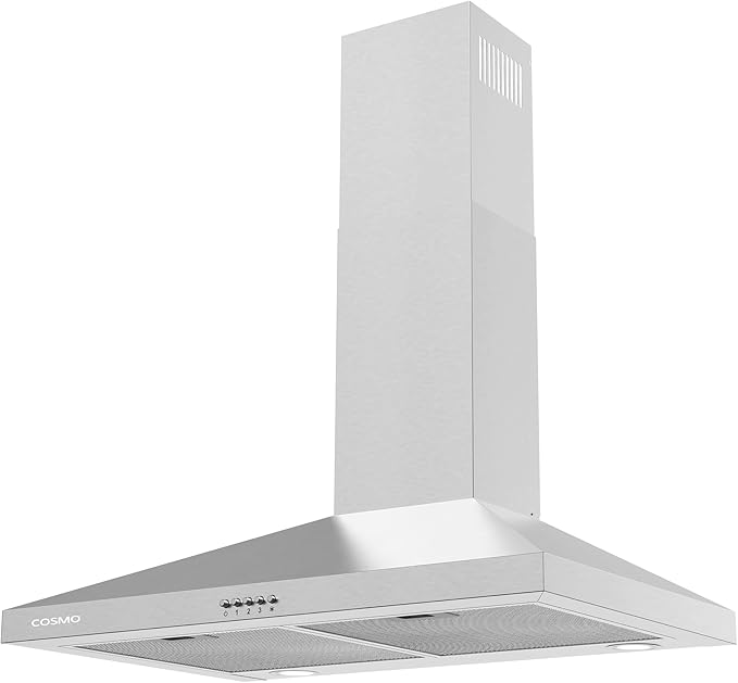 COSMO COS-63024P 30 in. Nebula Collection 250 CFM Ducted Wall Mount Range Hood, Button Control, LED Lights, Mesh Filters, Stainless Steel