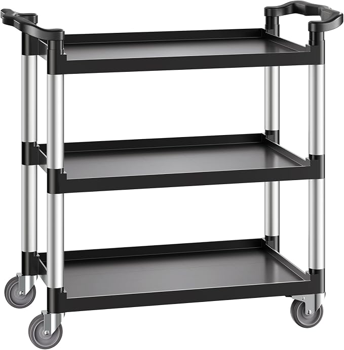 VEVOR Utility Cart, 330 lbs Load Capacity, 3-Tier Utility Plastic Cart with 360° Swivel Wheels (2 with Brakes), 31.1 x 19.3-inch Food Service Cart for Warehouse, Office, Home, Restaurant, Kitchen