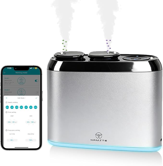 2026 Dual Nozzle Waterless Diffuser with APP & Button Control | Cordless Portable Aroma Diffuser with APP & Button Control, LED Ambient Light for Home Bedroom Office Travel Camping