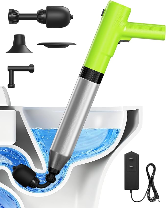Ublue Electric Toilet Plunger, 4 in 1 High Pressure Toilet Unclogger with Multi-Purpose Heads & Automatic Inflation, Heavy Duty Drain Clog Remover for Bathroom, Washbasin and Floor Drain