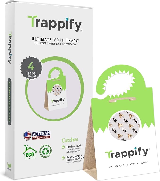 Trappify Adhesive Moth Traps for Clothes | Monitoring Pantry Moth Traps for House Indoor | Easy Setup Glue Trap for Kitchen, Cabinet, Cupboard, Storage Rooms (4 Pack)