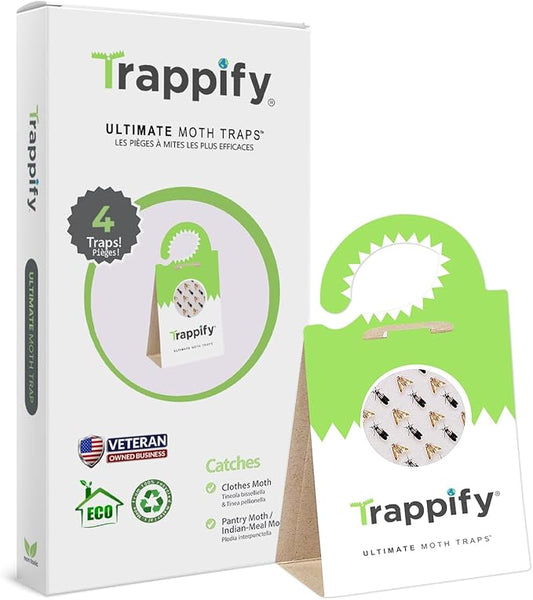 Trappify Adhesive Moth Traps for Clothes | Monitoring Pantry Moth Traps for House Indoor | Easy Setup Glue Trap for Kitchen, Cabinet, Cupboard, Storage Rooms (4 Pack)