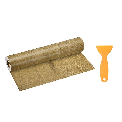 HARFINGTON Wood Grain Repair Tape 11.8 Inch x 33ft Self Adhesive Repair Patch Tape Simulated Wooden Floor Tapes with Plastic Scraper for Tables Doors Windows Furniture, Khaki Wood