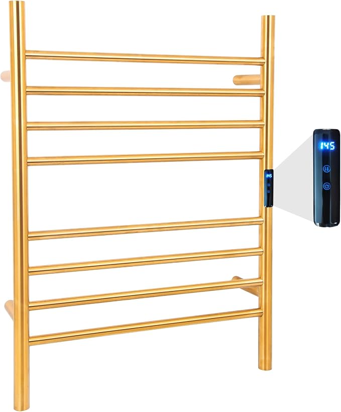 Heated Towel Racks for Bathroom 8-Bars, 23" Wall Mounted Electric Towel Warmer Racks with Timer & Temperature Control,Gold