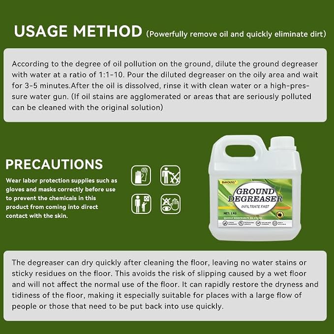 Concrete Oil Stain Remover - Removes and Cleans Oils, Greases from Garage Floors & Driveways | Heavy Duty Degreaser, Removes Tar & Grime, For Kitchen, Gas station, Garage, Outdoor & More (1 KG)
