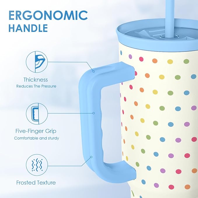 SANDJEST LGBT 40oz Tumbler with Handle and Straw, Insulated Stainless Steel Travel Coffee Mug for Gay Lesbian Adults Friends, Gift Idea for Birthday Christmas Pride Month (Polka Dot)