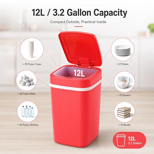 DZT-12-5S Smart Motion Sensor Trash Can 10.3 * 7.8 * 14.1inch | 0.3s Fast Opening, Auto Close & Touch-Free Operation for Home and Office (Rose-Pink)
