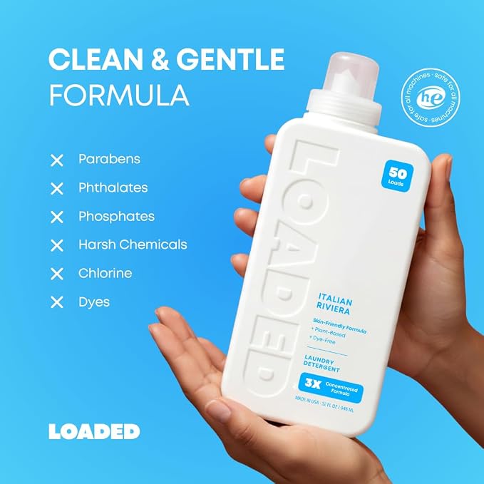 Loaded Laundry Detergent, Luxury Cologne & Perfume Scented | 50 Loads | Sea Salt & Citrus | Skin-Friendly & Plant-Based | Made in USA | 32 oz