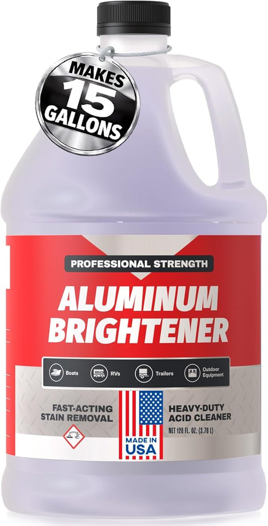 Concentrated Aluminum Brightener & Cleaner – Makes 15 Gallons – Removes Oxidation, Dirt, & Grime – Spray On Aluminum Cleaner for Boat Hulls, Pontoons, Trailers, Wheels, & RVs – Made in USA - 1 Gallon