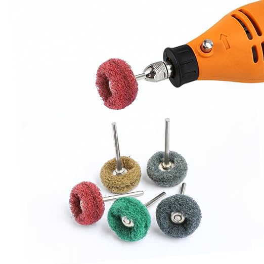 100pcs 1" Abrasive Wheel Buffing Polishing Wheel Set for Rotary Tool, with 3mm Shaft for Rust Removal Deburring Metal Polishing (Brown 120#)