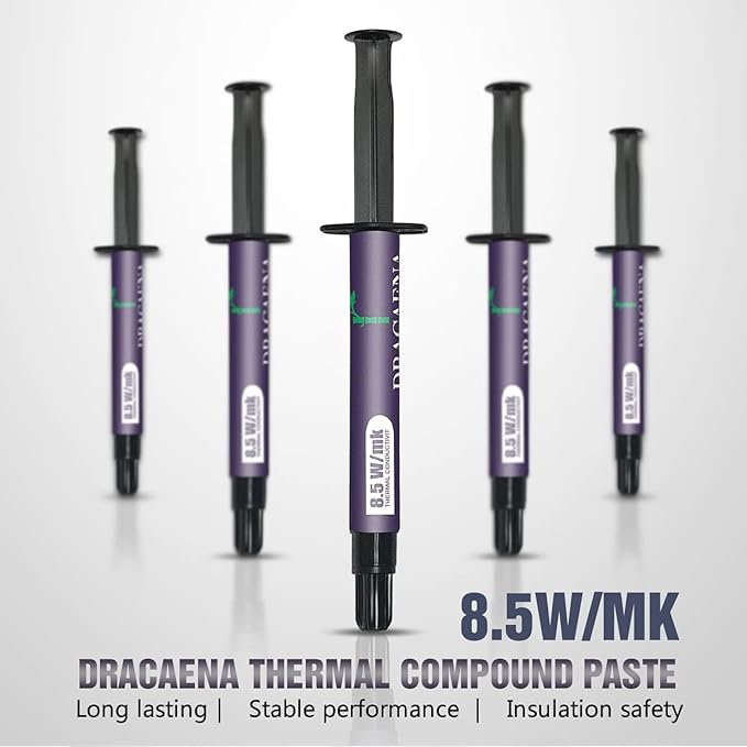 Dracaena.io 5-Pack Thermal Paste 4g Each, 8.5 W/mK Carbon-Based Thermal Compound for CPU GPU PS4 PS5 Xbox Laptop, Non-Conductive, Long Durability — CTG9