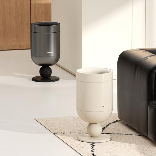 Bathroom Trash Can with Lid - Motion Sensor Smart Garbage Bin with Toilet Brush, 2 Gallon / 7L Small Automatic Trash Can, Odor-Control for Bathroom (Grey-Top Open)