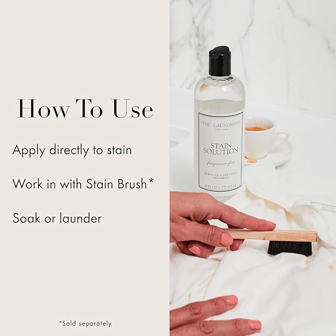 The Laundress Stain Solution, Laundry Stain Remover Treatment for Makeup, Red Wine, Coffee, Grass, 16 oz Stain Brush, Laundry Brush for Clothes Stain Removal, Small Brush for Cleaning