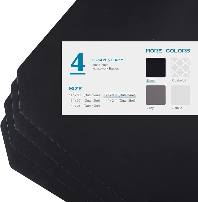 BRIAN & DANY Wire Shelf Liner 14" X 30", Heavy Duty Shelf Liners for Wire Shelving, Waterproof Protector Mats, Set of 4, Black
