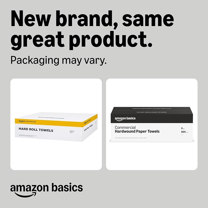Amazon Basics 1-Ply White Hardwound Paper Towels | Bulk | High Capacity Roll | Compatible with Universal Dispensers | FSC Certified | 800 feet per Roll (6 Rolls) (Previously AmazonCommercial)