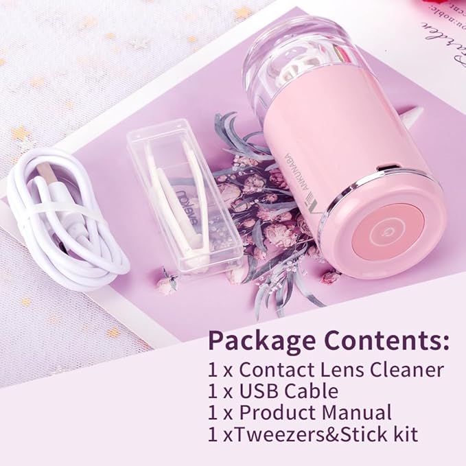 Contact Lens Cleaner, Portable Soft Contact Lens Cleaning Machine with USB Charger, Automatic Vibration Contact Lenses Cleaner Case for Traveling (Pink)